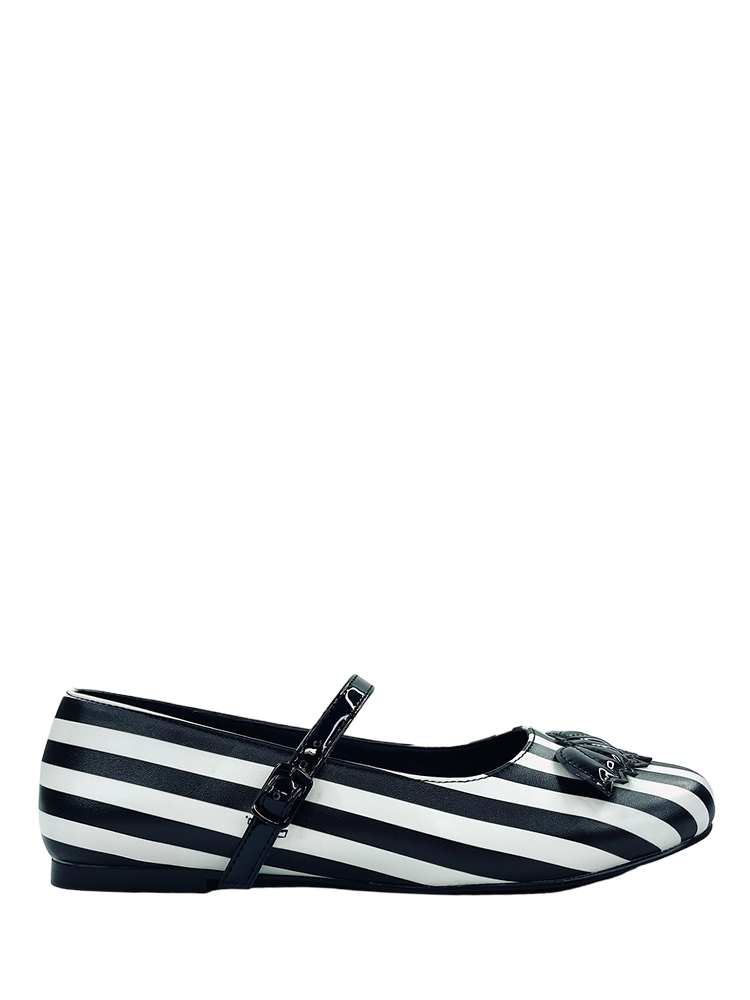 MARY JANE BAT STRIPE - WHITE/BLACK