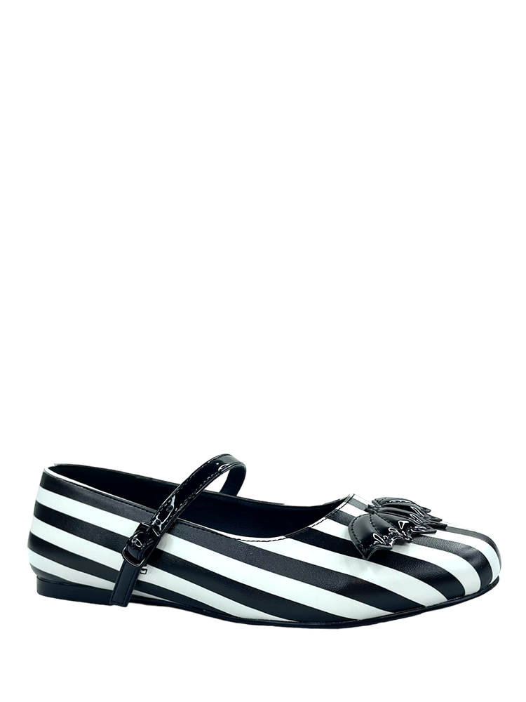 MARY JANE BAT STRIPE - WHITE/BLACK