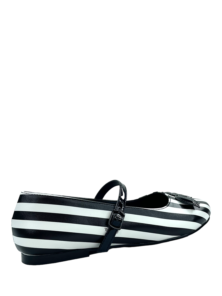 MARY JANE BAT STRIPE - WHITE/BLACK