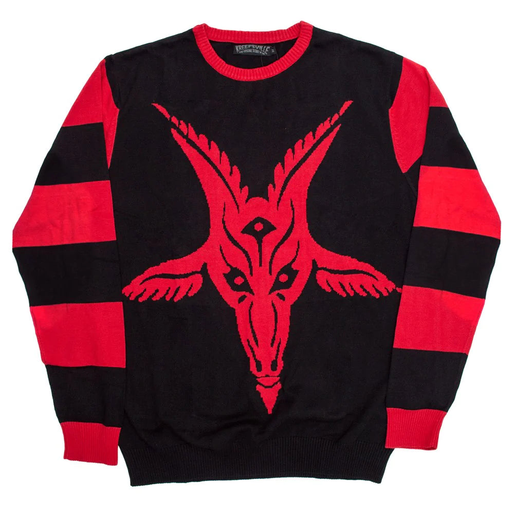 GOATHEAD BAPHOMET RED STRIPED SWEATER