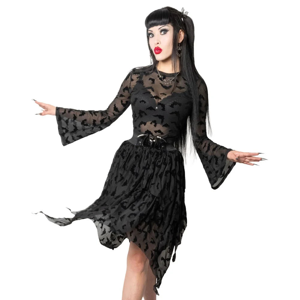 BAT REPEAT MESH TIERED MIDI SKIRT - BLACK