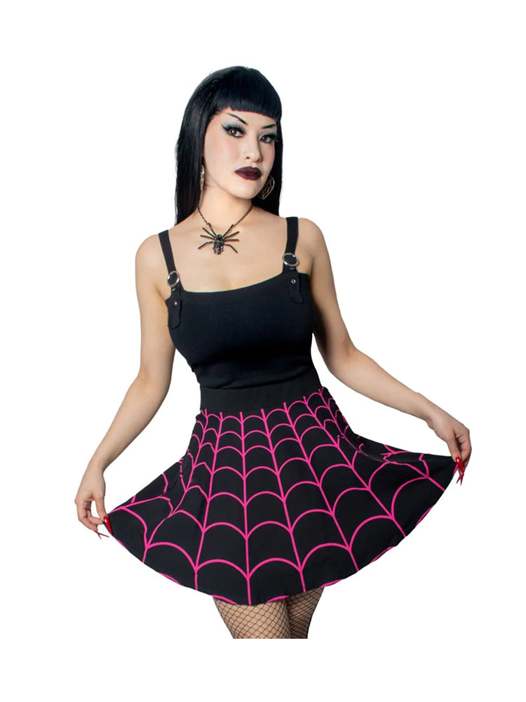 SPIDER WEB SKATER SKIRT - BLACK/PINK