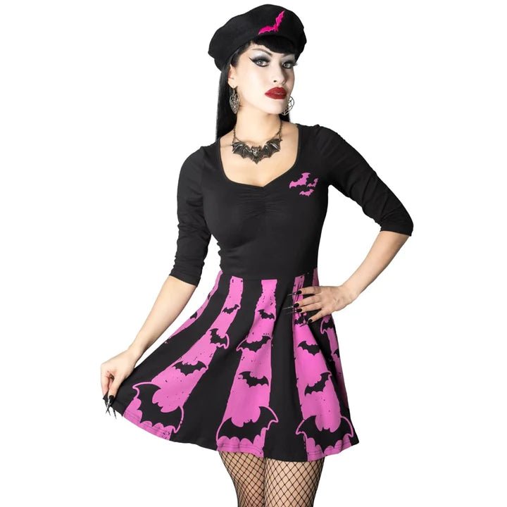 BAT STRIPE PINK SKATER DRESS