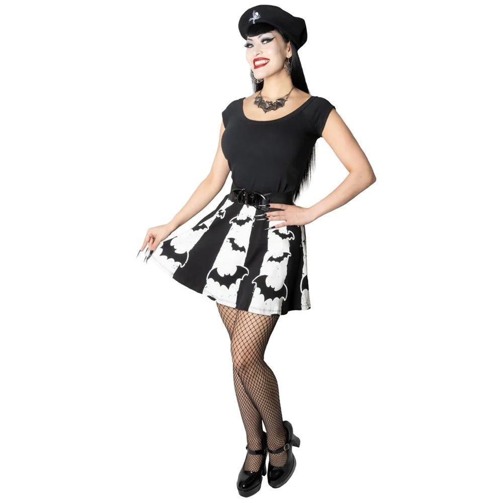 BAT STRIPE WHITE SKATER SKIRT