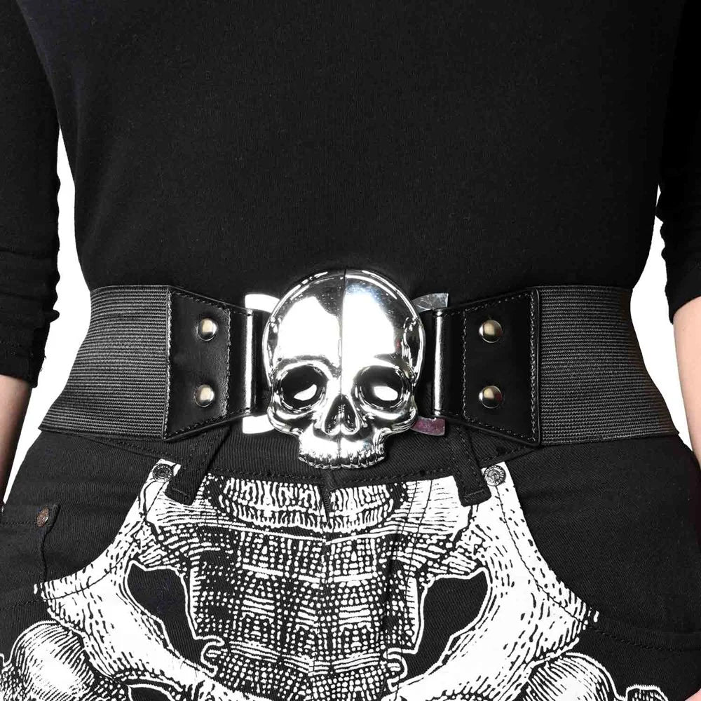 ELASTIC WAIST BELT SKULL - BLACK/SILVER