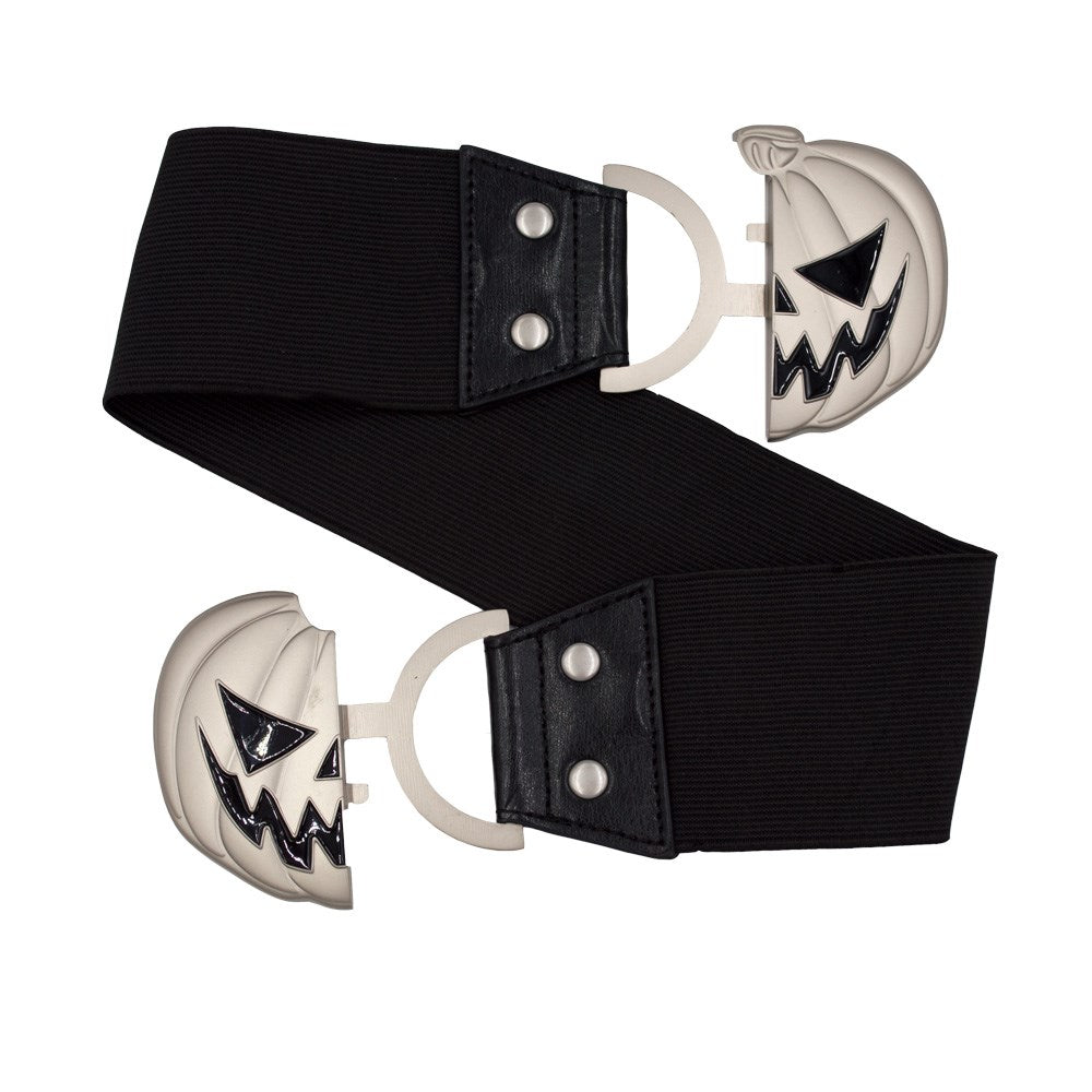 ELASTIC WAIST BELT TRICK OR TREAT PUMPKIN BLACK