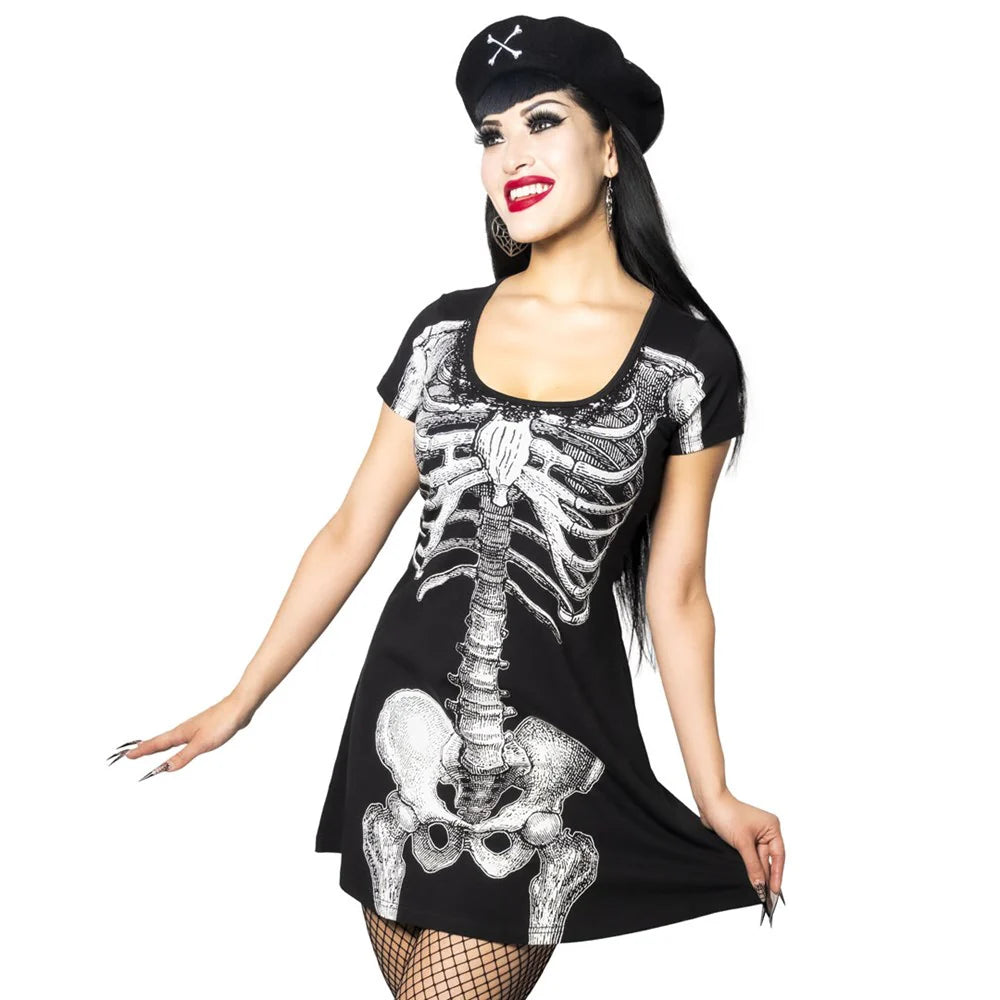 SKELETEON WHITE FLARE DRESS