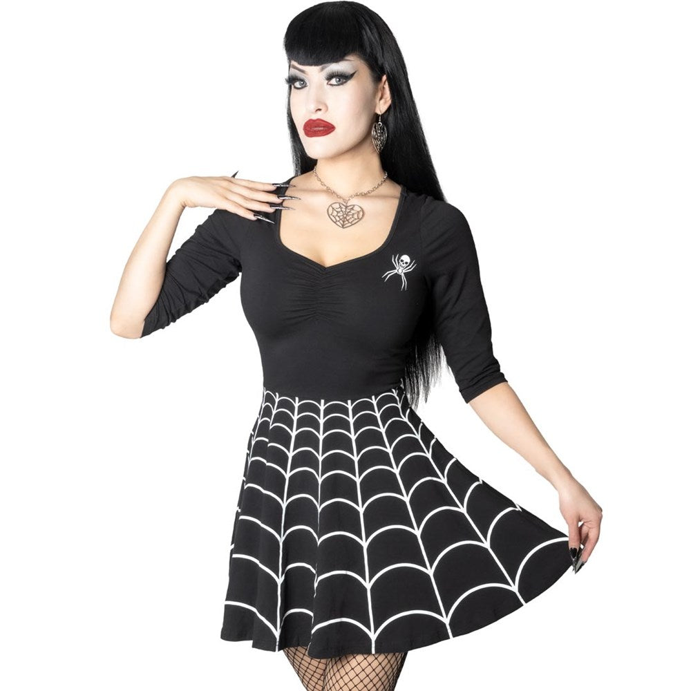 SPIDERWEB SKATER SKIRT - BLACK/WHITE