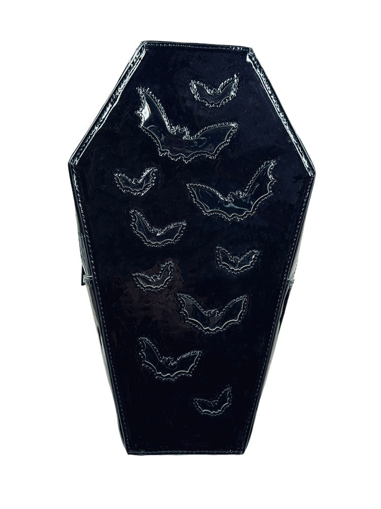 HAUNT BAT COFFIN BACKPACK - BLACK PATENT