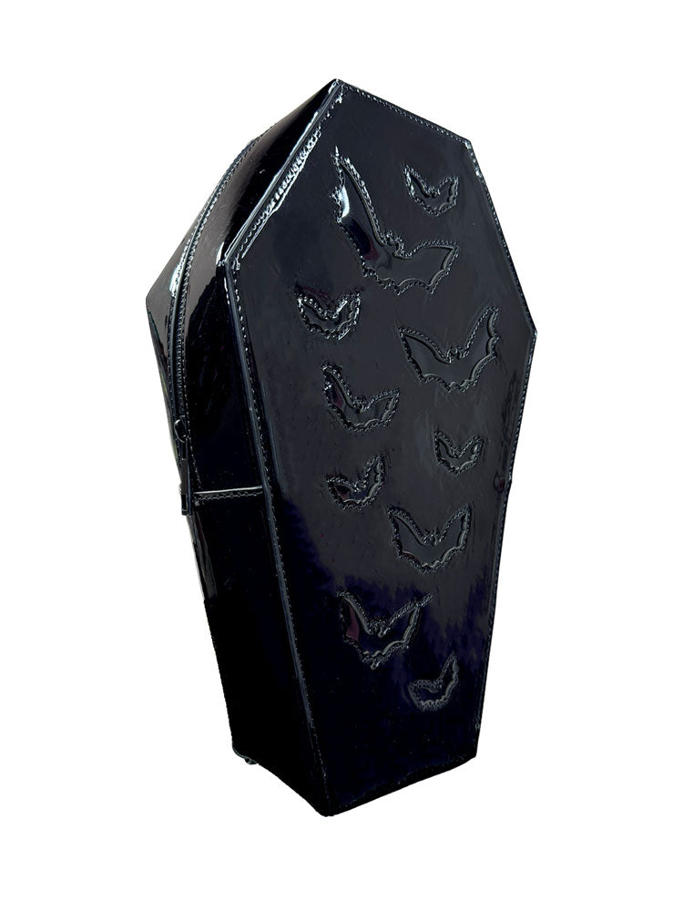 HAUNT BAT COFFIN BACKPACK - BLACK PATENT