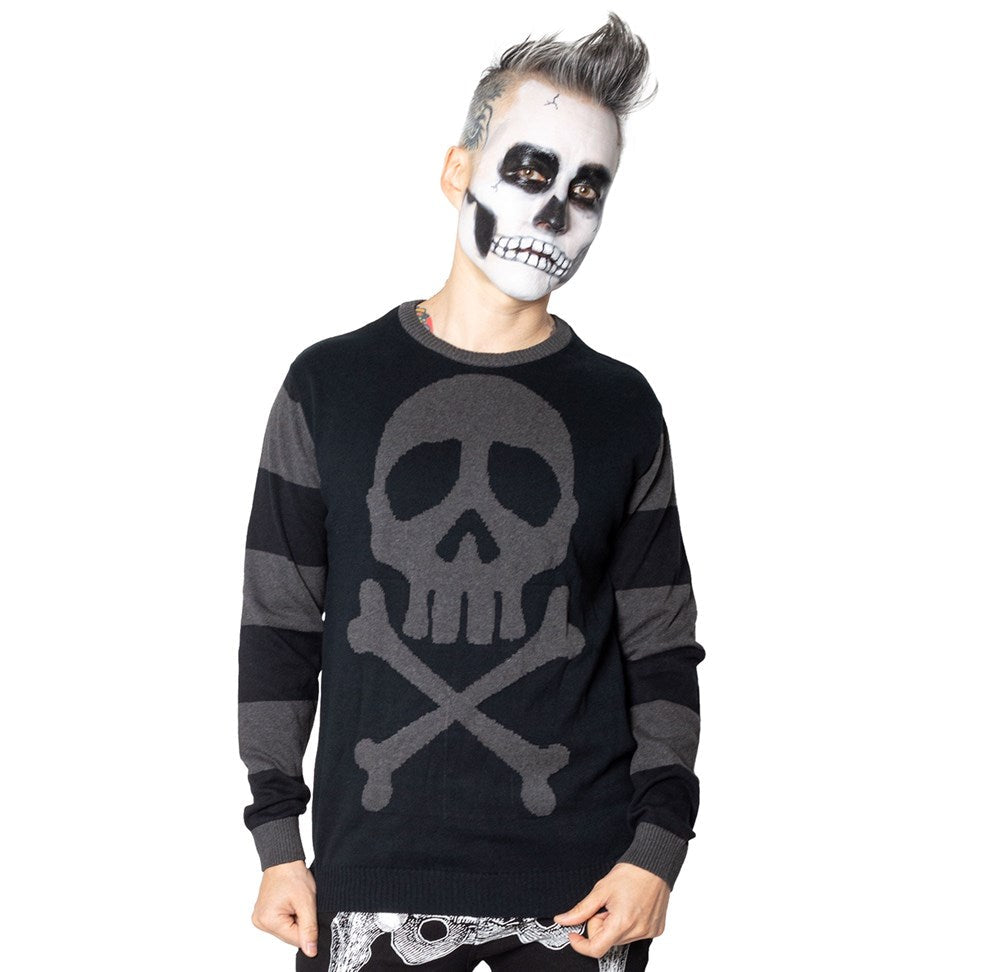 HARLOCK SKULL GREY STRIPED SWEATER