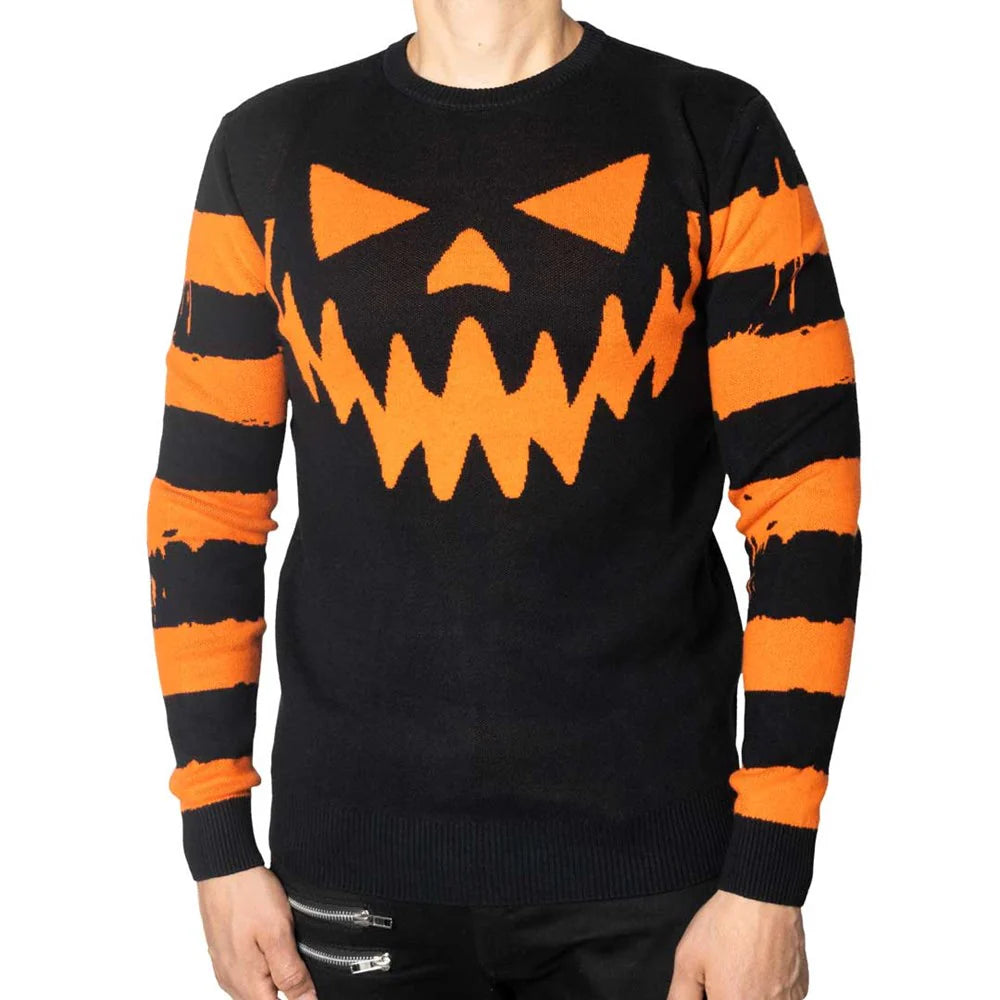 PUMPKIN DISTRESSED STRIPED SWEATER