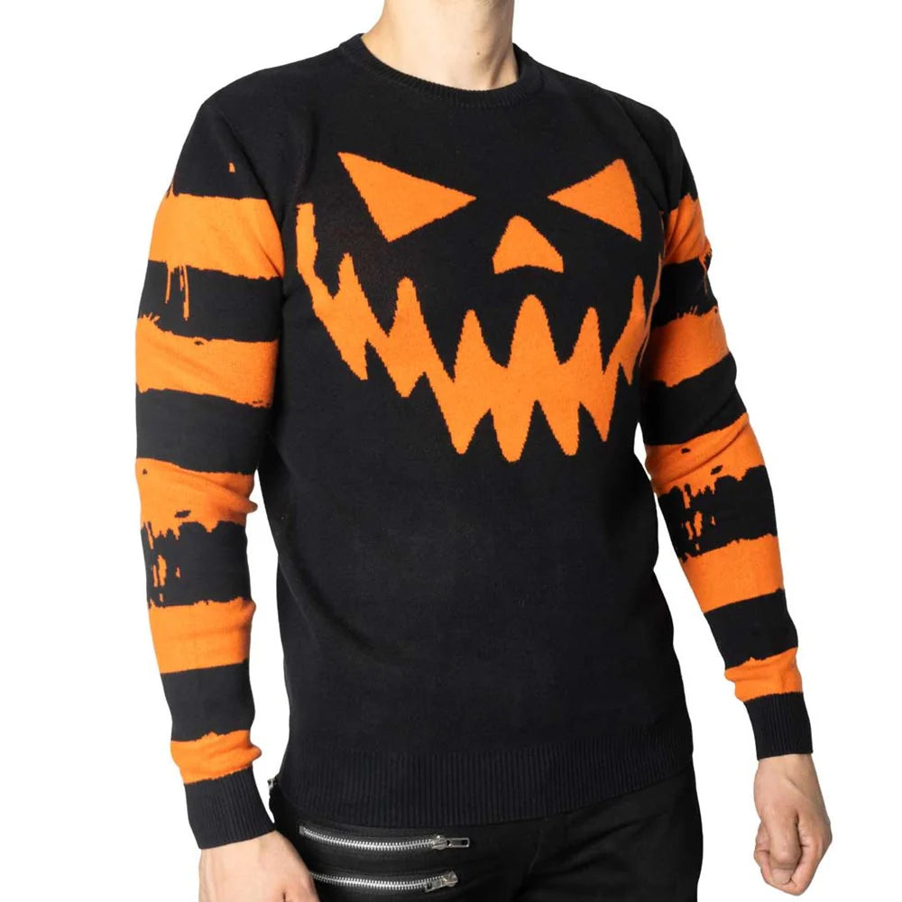 PUMPKIN DISTRESSED STRIPED SWEATER
