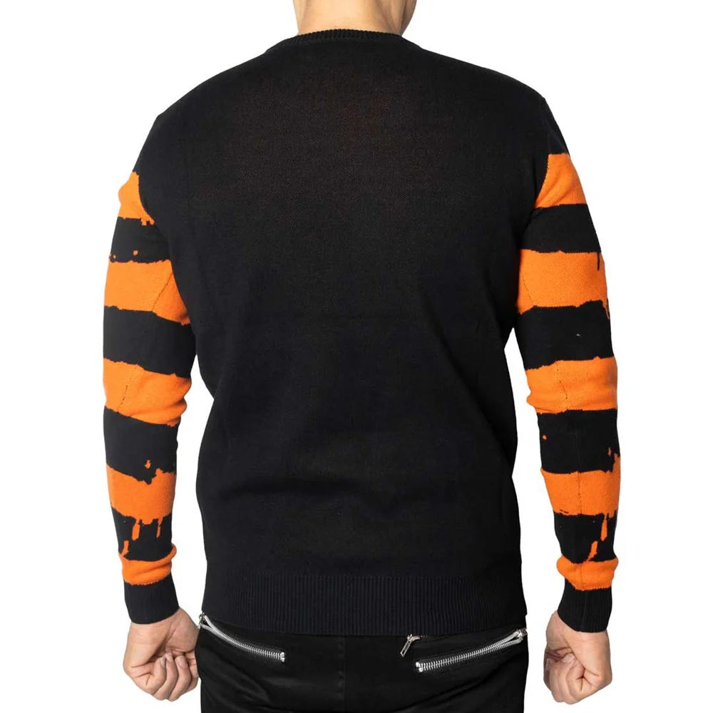 PUMPKIN DISTRESSED STRIPED SWEATER