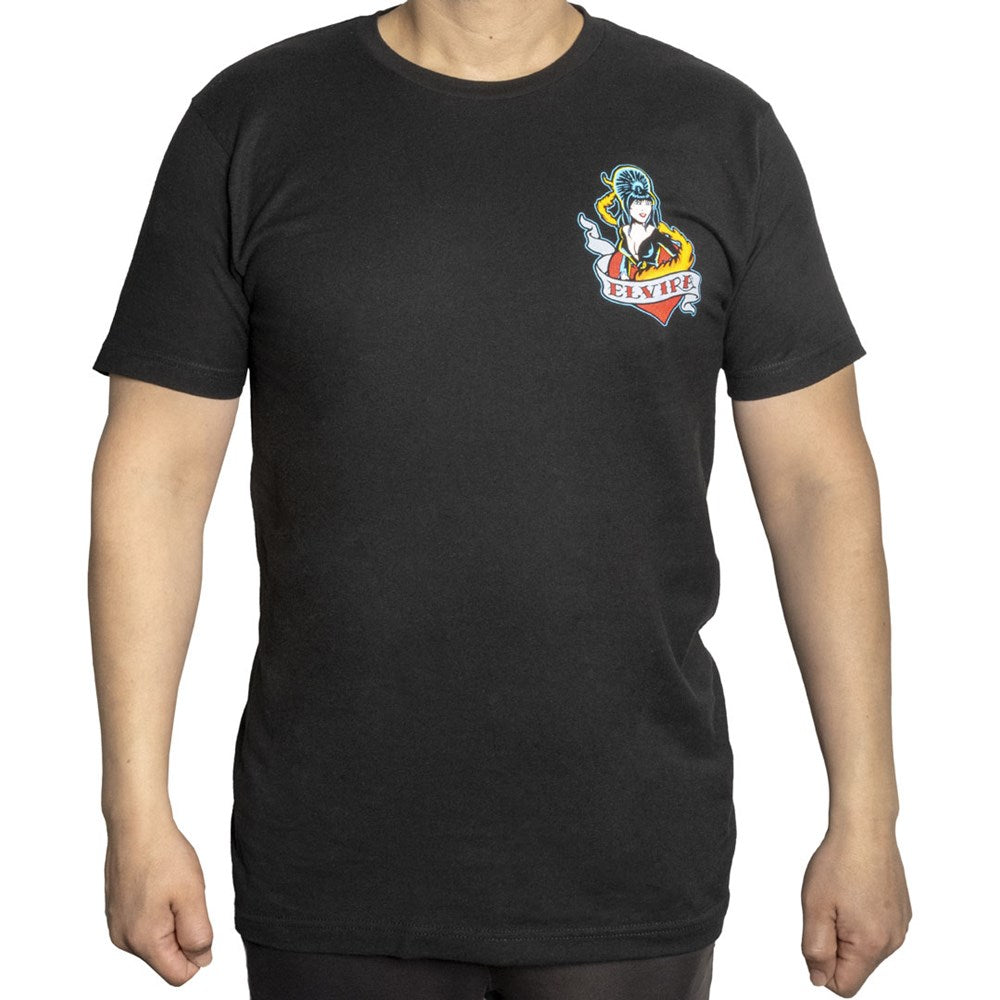ELVIRA TATTOO FLAME MENS T-SHIRT - BLACK
