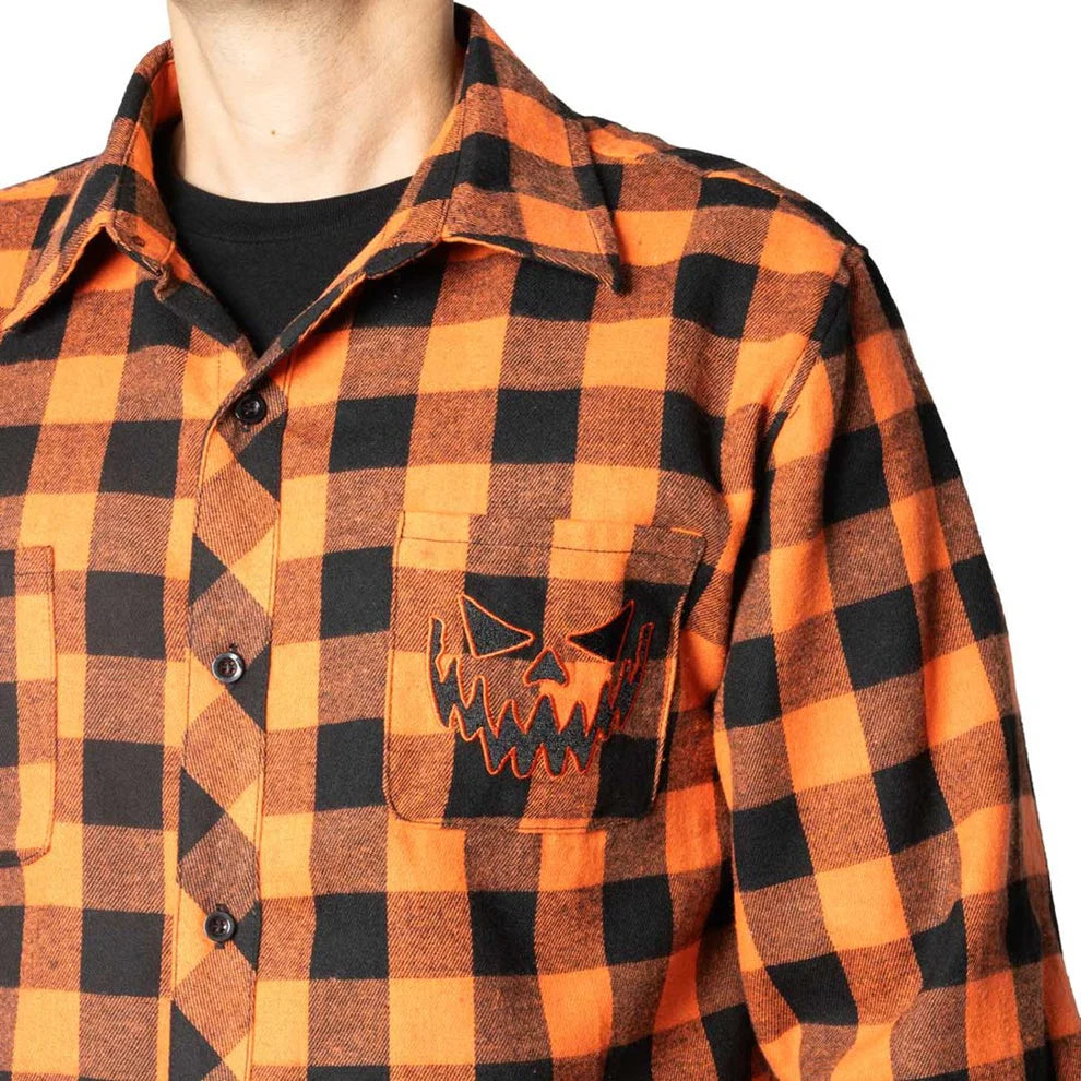 PUMPKIN FACE ORANGE FLANNEL SHIRT