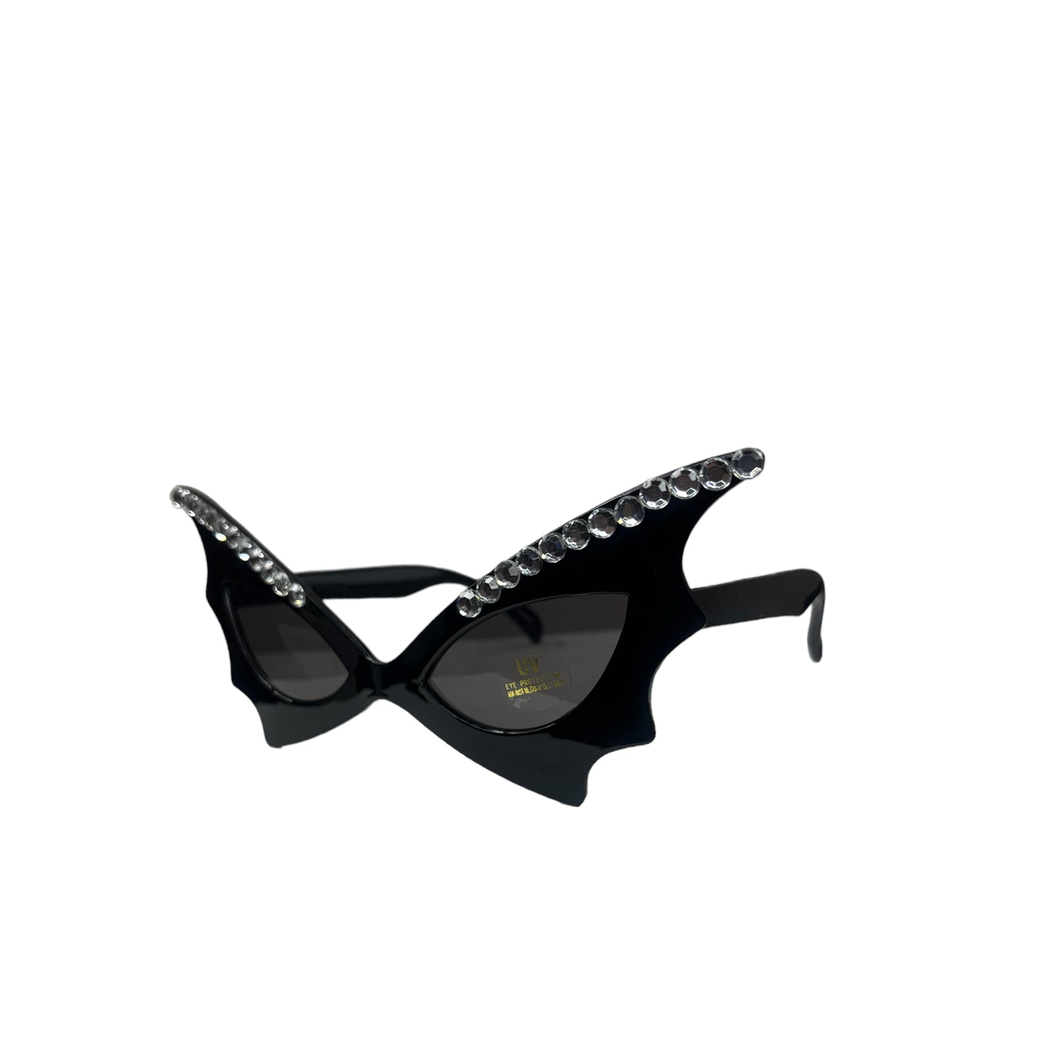 BAT OVERSIZED RHINESTONE SUNGLASSES - BLK/WHITE