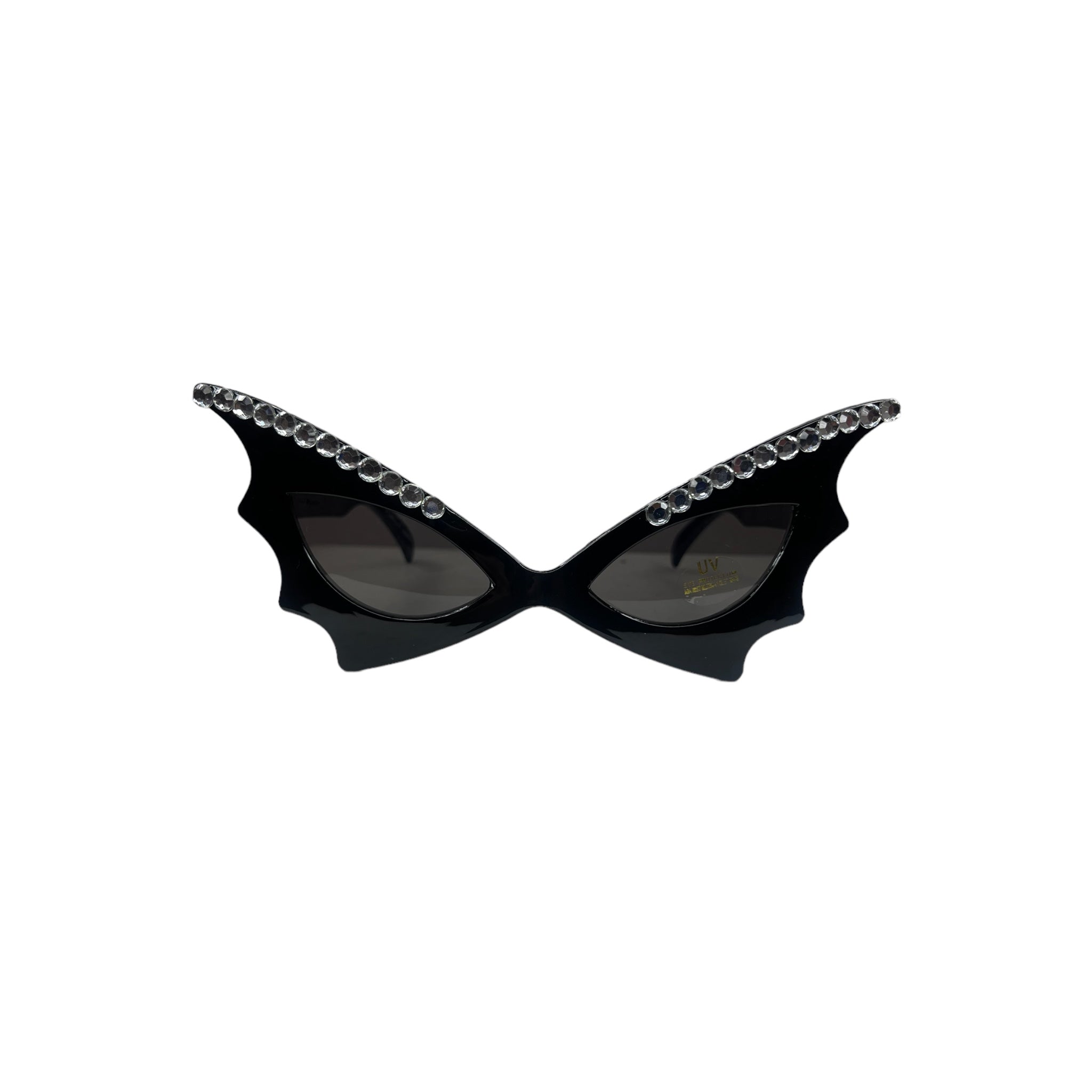 BAT OVERSIZED RHINESTONE SUNGLASSES - BLK/WHITE
