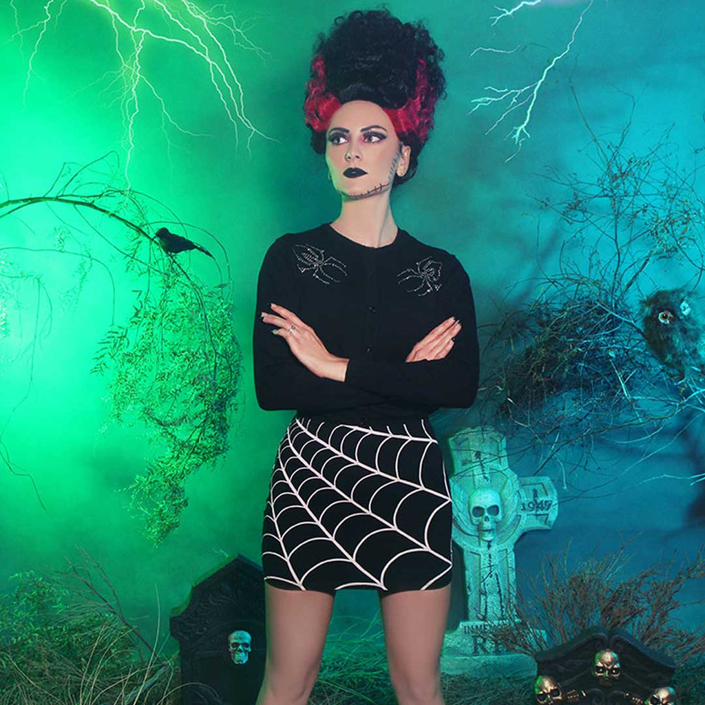 SPIDERWEB MINI SKIRT - BLACK WHITE