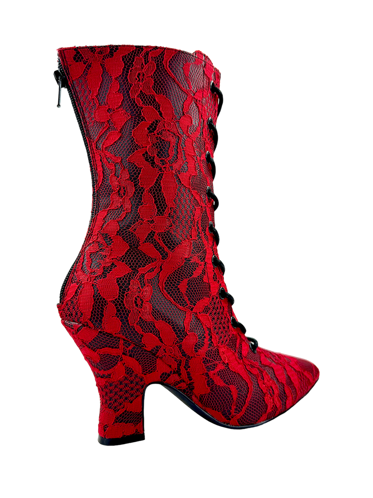 VICTORIA LACE BOOT - RED/BLACK