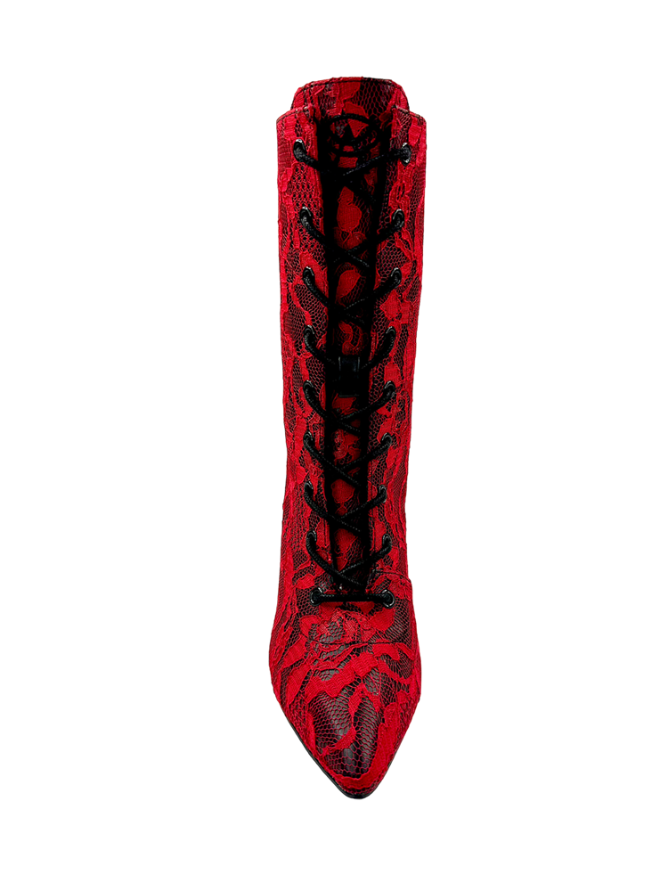 VICTORIA LACE BOOT - RED/BLACK