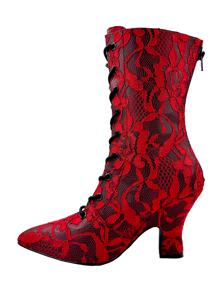 VICTORIA LACE BOOT - RED/BLACK