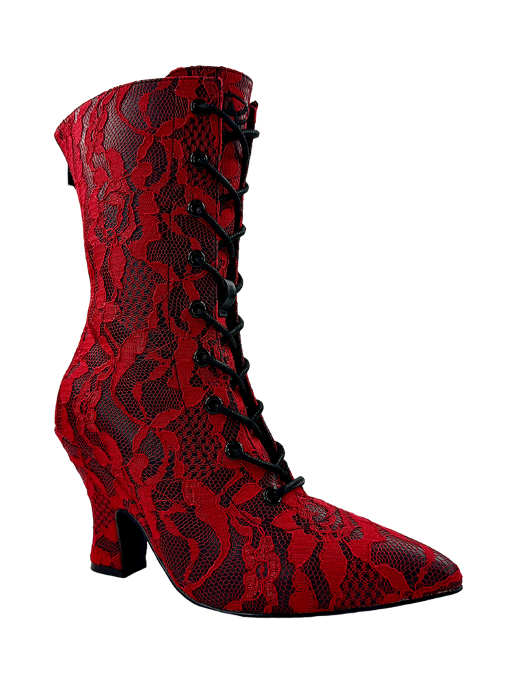 VICTORIA LACE BOOT - RED/BLACK