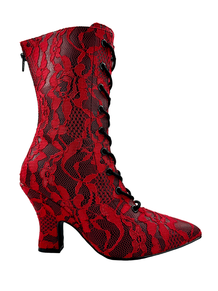VICTORIA LACE BOOT - RED/BLACK