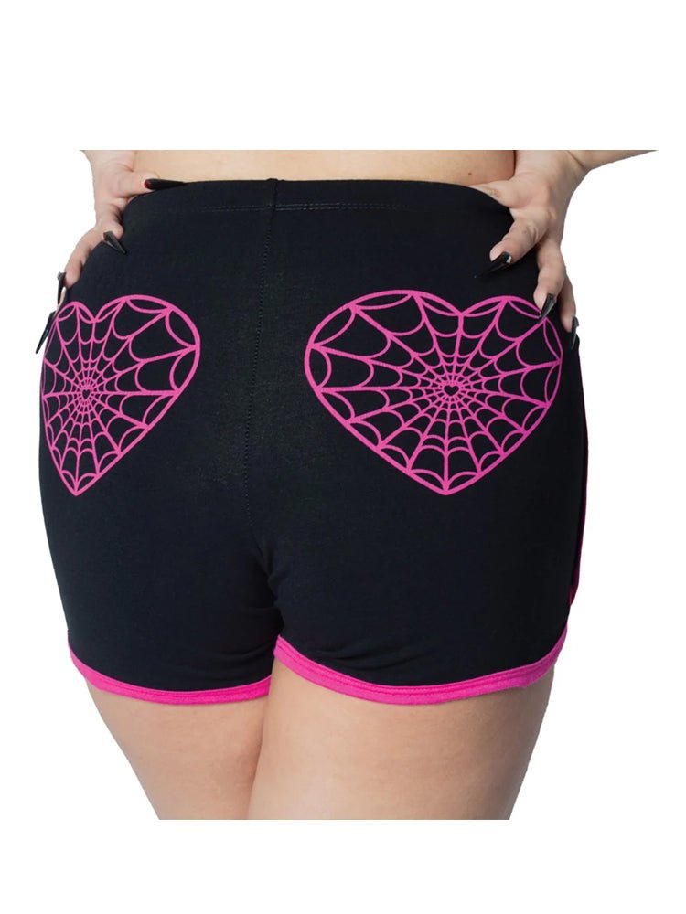 WEB HEART RUNNING SHORTS - BLACK/PINK - Y R U