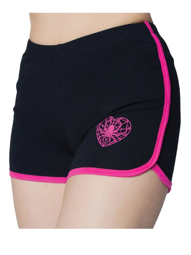 WEB HEART RUNNING SHORTS - BLACK/PINK - Y R U
